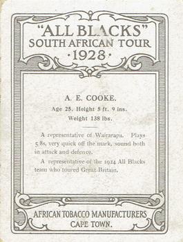 1928 African Tobacco Manufacturers All Blacks South African Tour #NNO Albert Cooke Back